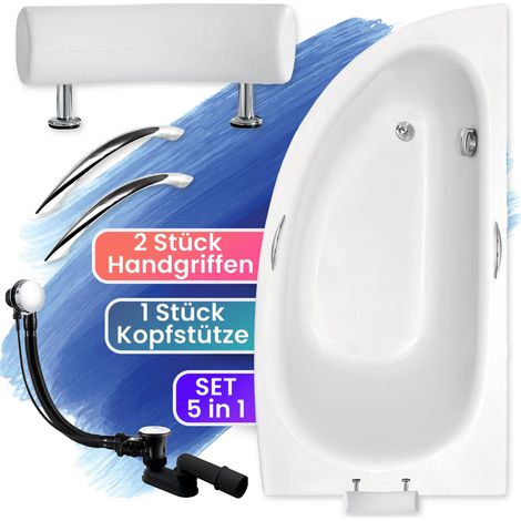 Badewanne Eckbadewanne 150x70 Rechts + Handgriffen + Kopfstütze, Ablauf & Füße GRATIS - Komplettset 5in1 Original Acryl Wanne - BADLAND MILENA PREMIUM (1/5)