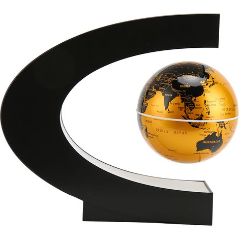Globe à lévitation magnétique, finition dorée, LED intégrée, texture givrée, en forme de C, 3 pouces, 12 V 1 A, convient aux jouets décoratifs et à l'utilisation avec une prise standard européenne (10 (1/5)