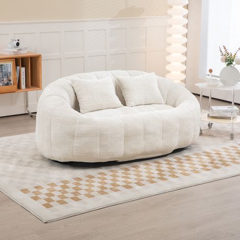 MODFU – Sillón de suelo 150x95 cm de chenilla con espuma de alta densidad, reposabrazos, respaldo acolchado, carga 150 kg y montaje sin herramientas – Beige (1/5)