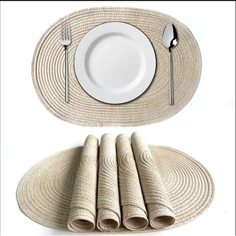 Ovale Tischsets aus gewebtem Stoff, zweiteilig, beige, große Größe