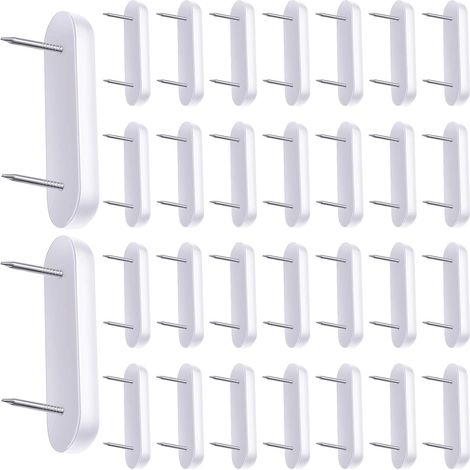 30 pièces Épingles à double tête, fixation pour jupes de lit et pieds de chaises, 50 x 15 x 6 mm, blanc (1/5)