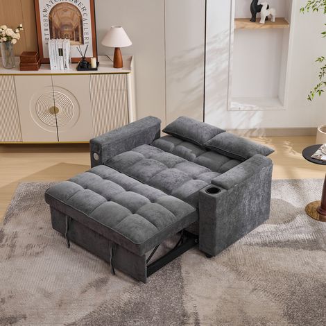 Canape convertible 140,5 cm gris avec table cachée HAVRYA (1/5)