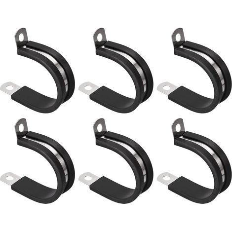 Lot de 6 colliers de câble de 1-1/4 pouce (32 mm), collier isolé avec coussin en caoutchouc en acier inoxydable 304, support de tuyau en métal en forme de R pour tuyau de fil (1/5)