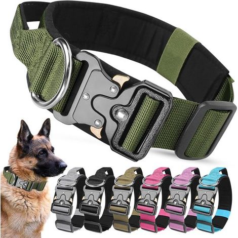 Collar resistente para perros con asa y acolchado suave para entrenar perros pequeños, Collar cómodo y ajustable (caqui oscuro, M) (1/5)