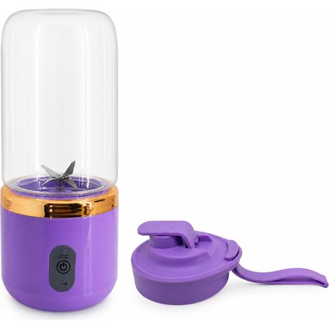 Blender portable rechargeable violet avec gobelet individuel et couvercle, pour jus et smoothies (1/5)