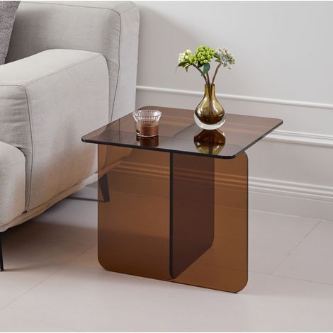 Table d’appoint 45x45x41 cm en verre trempé brun transparent pour salon et canapé - CHICFURN (1/5)