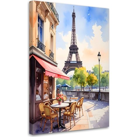 Tableau Moderne, Café parisien avec vue sur la tour Eiffel,20x30 (1/4)