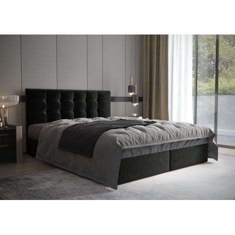 Lit Boxspring Coria - Noir - 160x200 Cm - Design Moderne - Lit Boxspring - Matelas À Ressorts Bonnell (1/4)