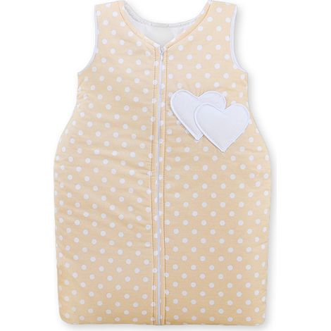 Sacco a pelo in cotone per bambini, taglia M 6-12 mesi, TOG 2.5, isolante per tutte le stagioni, con cuori e pois su sfondo beige. (1/4)