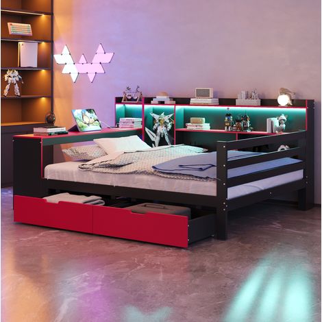 letto contenitore 140x200 con scrivania prese LED nero OKMYHOME (1/5)