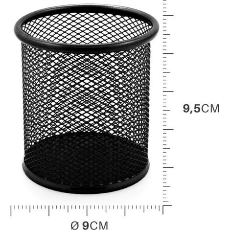 Pot À Crayons - Métal Maille - Rond Noir - Bureau Étude Atelier - 6 Pièces - 9 x 9,5 cm (1/4)
