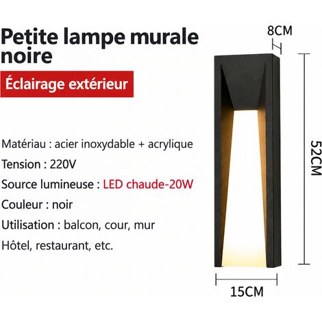 Applique murale extérieure LED étanche modèle filaire noir sablé 52 cm lumière chaude 16W-20W 3 kg – Livraison gratuite (1/5)