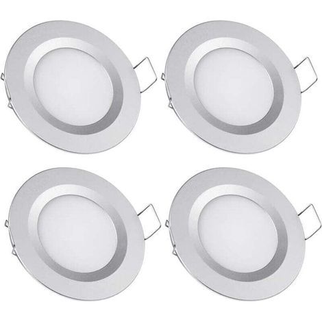 x 12V LED-Einbaustrahler, 58-65mm Loch, 3W, 3200K, Deckeneinbauleuchte für Wohnmobil, Boot, Wohnwagen, Transporter, Yacht, Warmweiß (silberne Ausführung) (1/4)