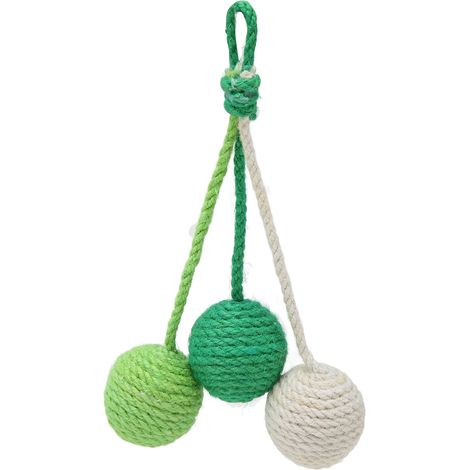 Balles de fil pour chat, griffes de meulage confortables, résistantes aux morsures, hochet à mâcher interactif pour chats, chatons, vert, Cyan, blanc (1/5)