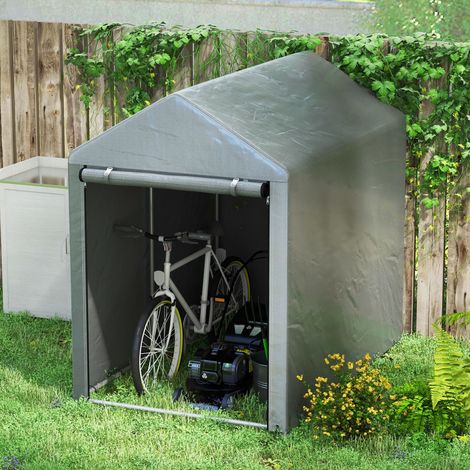 Abri de jardin portable 1,20 m x 1,80 m avec porte enroulable pour moto, vélo et outils de jardin - Solution gain de place (1/5)