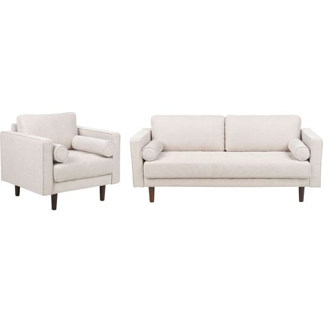 Living Room Set 4 Seater NURMO Fabric Light Beige (1/5)