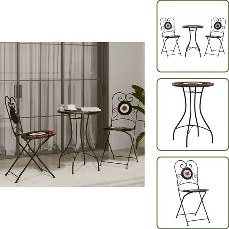 Ensemble de bistro mosaïque terre cuite blanc fer et céramique - Ensemble De Bistro - Mobilier De Jardin - Salon De Jardin - Table Et Chaises - Terrasse