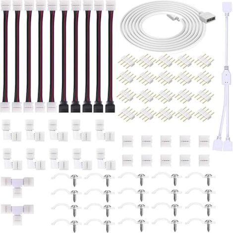 94 Pièces Kit de connecteur de lampe LED, connecteur LED RVB 10mm comprend 8 types de raccords de bande LED sans soudure, la plupart des pièces pour le bricolage (1/5)