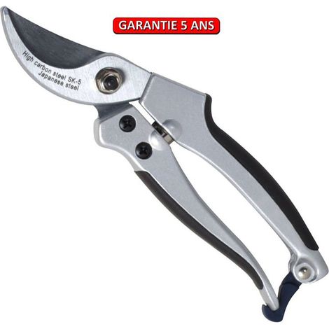 Tijera de podar de aluminio con hoja curva, ergonómica y ligera, corte recto, filo de calidad Outils Perrin