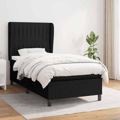 Sommier à lattes de lit avec matelas Noir 90x190 cm Tissu (1/5)