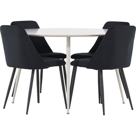 Plaza Essgruppe Tisch Ø120cm und 4 Velours Stühle beige.
