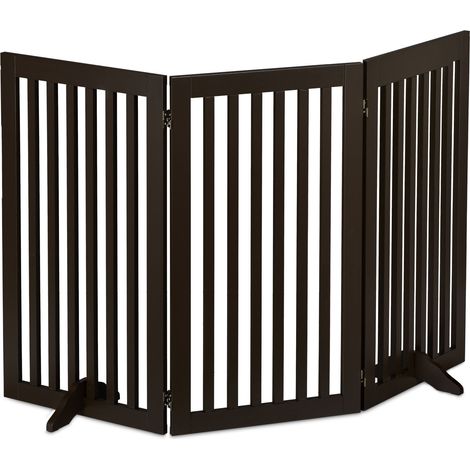 Barrière de sécurité rétractable pour chiens à 3 panneaux 92 x 51 x 1,8 cm protège escalier entrée en MDF marron (1/5)