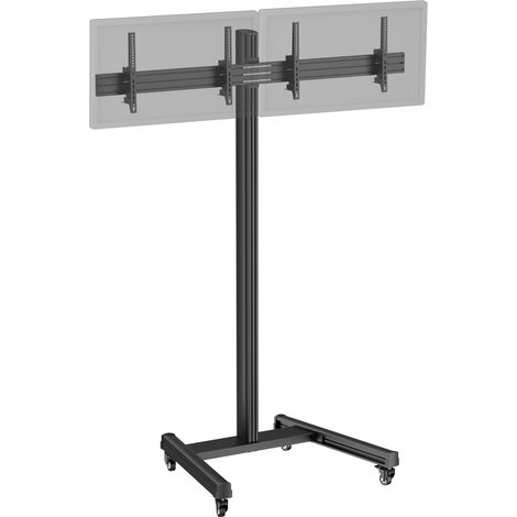 Support TV sur roulettes 2 écrans 50'' - 55'' Hauteur 240cm, Inclinable noir (1/3)