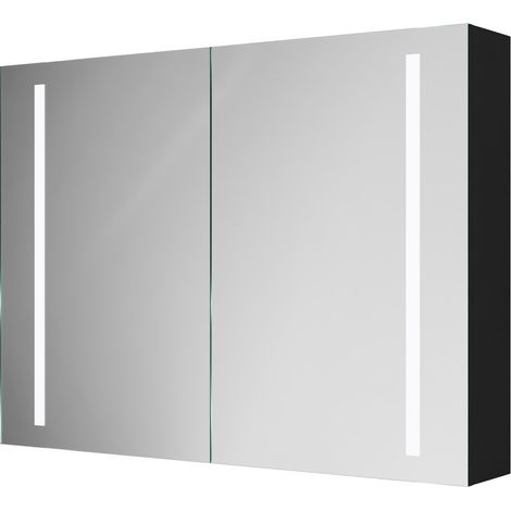 Quaker Colore Matt Black 800mm x 600mm 2 Door Illuminated LED Mirrored Cabinet with Demister and Infrared Sensor and Shaver Socket
