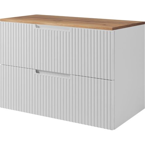 Meuble sous vasque suspendu VENA blanc 80 cm avec plan chêne (1/5)