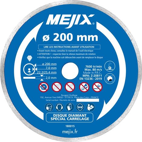 Disque diamant - MEJIX - 180015 - 200 mm BR 25.4/22.2 mm (1/3)