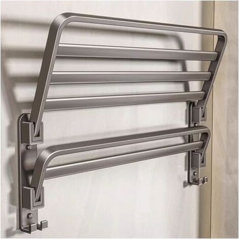 Porte-serviettes mural pliable 40 cm – Aluminium résistant à la rouille – 2 barres et crochets – Idéal pour espaces restreints (1/4)