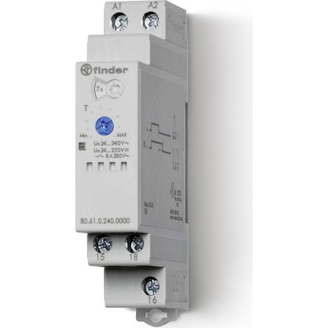 Tempo fonction BI multitension 1RT 8A 12-240VAC DC,de 0,05s à 180s ferroviaire FINDER 806102400000T