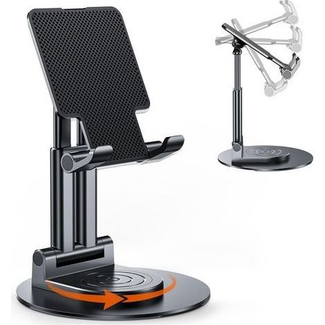 Support Telephone burea, Porte Telephone avec Rotatif à 360° Support Smartphone Portable Phone Holder pour iPhone Samsung Huawei, Smartphones, iPad Mini, Kindle et Plus Encore (Noir) (1/5)