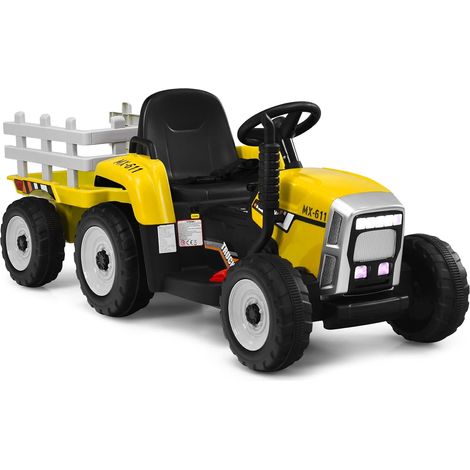 COSTWAY Tractor con Remolque 12V, 3 Velocidades y Control Remoto 2,4G Juguete Tractor con Luces LED, Música,USB y Bluetooth para Niños Mayores de 3 Años (Amarillo) (1/5)