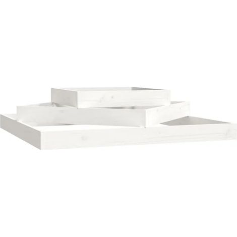 Pot de fleurs blanc, dimensions 112x112x27 cm, en bois de pin massif. (1/5)
