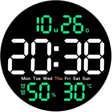 Horloge murale numérique orange de 10 pouces avec affichage de la température et de l'humidité. (1/5)