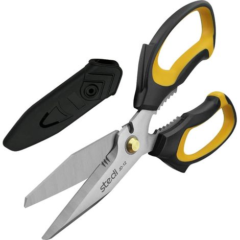 Ciseaux robustes multi-usages Lame en acier inoxydable Longueur 20 cm avec petite denture et étui de protection Poignée antidérapante confortable pour le travail et la maison (1/5)