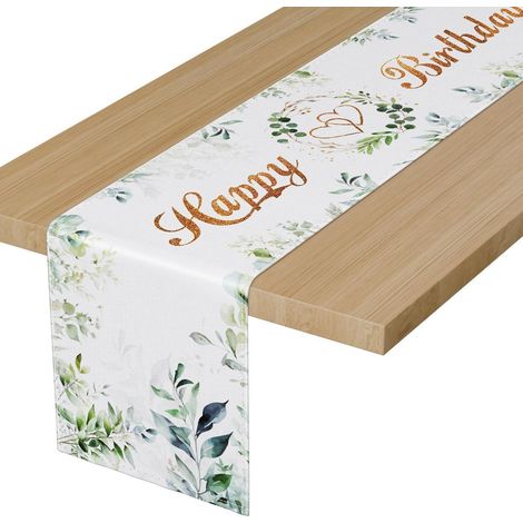 Tischläufer Geburtstag Eukalyptus Grün 183x33cm mit "Happy Birthday" Schriftzug