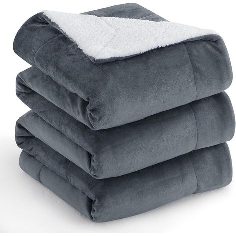 Couverture Sherpa Douce et Chaude 220x240 cm Anthracite Réversible pour Canapé et Lit (1/5)