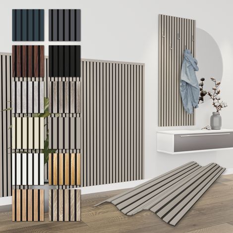HEXIM Lamellen Akustikpaneele Comfort 0,83 m² MDF Holz flexible Wandpaneele 138,5x60cm Wandverkleidung schalldämmend (12x 1,385 Meter - 9,96 m², Sandgrey)