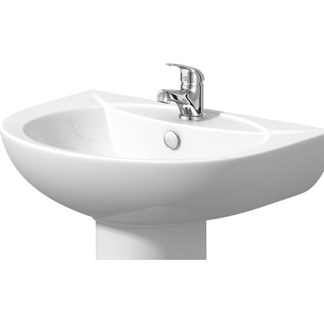 Modern Single Tap Hole Basin Only White Ceramic - Pedestal & Tap Not Included (1/4)