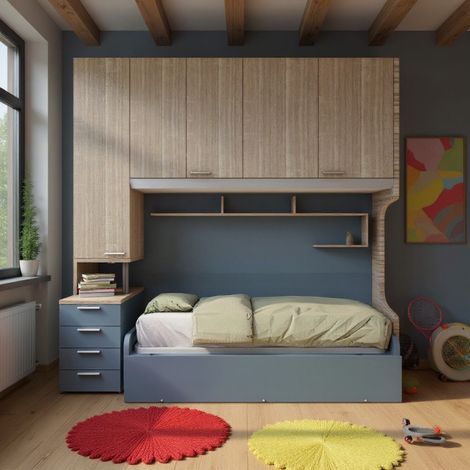 Cameretta a ponte con letto estraibile e spazio intelligente - Rovere Rock e Avio