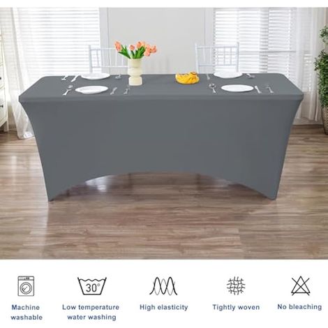 Nappe rectangulaire 183x76cm en polyester, lavable, essuyable, extensible et durable pour table de cuisine, fêtes, mariages et événements (gris, 72x30 pouces)