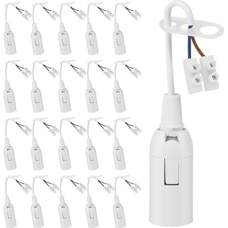 20 Douilles E14 avec Câble, Douille Chantier & Douille de Remplacement E14, Compatible LED, Halogène et Ampoules à Incandescence, Idéal pour Rénovation, Chantier, Salon, Cuisine, Chambre, Blanc (1/5)