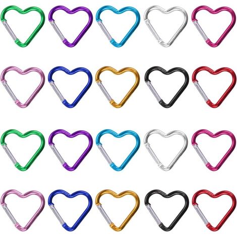 Juego de 20 mosquetones de aluminio multicolores con forma de corazón para acampar, pescar, practicar montañismo, escalar, hacer senderismo y viajar.