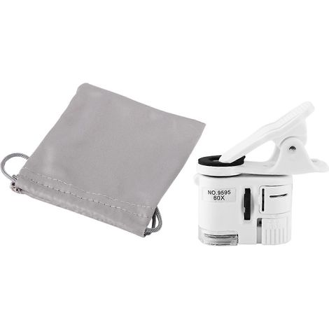 9595W 60X Vergrößerungsglas mit LED-UV-Licht, Mini-Handyclip-Mikroskop