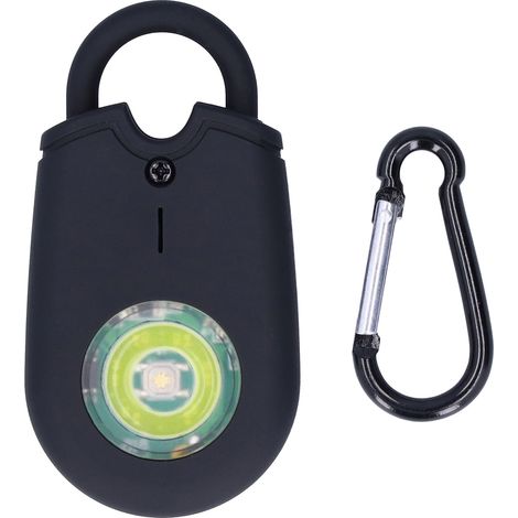 Alarme d'autodéfense noire 125 dB avec lampe LED d'alerte SOS d'urgence et mousqueton, pour femmes, enfants et personnes âgées.