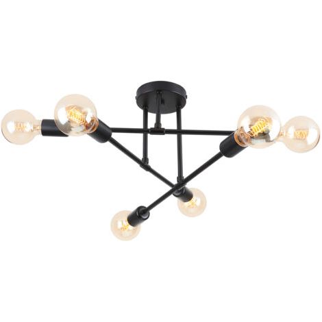 royaluxe- Plafonnier Moderne Luminaire Plafonnier Intérieur Lampe De Plafond Rétro Vintage Noir, 6 Lumières Pour Cuisine Couloir Chambre Salon (1/5)