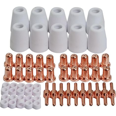Kit Consommables Allongés pour Torche Plasma PT-31 JG-40 LG40 Électrode 18205L Buse Allongée 18866L cran Protecteur 18204 pour Découpeurs Cut 50D, Cut 50 et Cut 40 60 pièces (1/5)