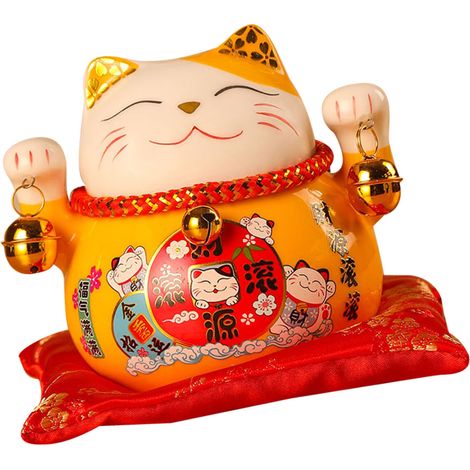 Tirelire Chat Porte-Bonheur 11,5 cm, adorable et raffinée, en céramique, en forme de chat, symbole de chance et de prospérité, pour décorer votre bureau (jaune). (1/5)